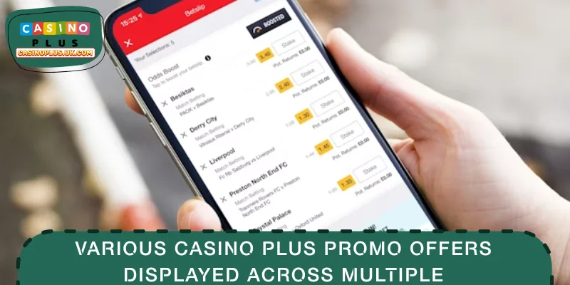 Various CASINO PLUS promo offers displayed across multiple