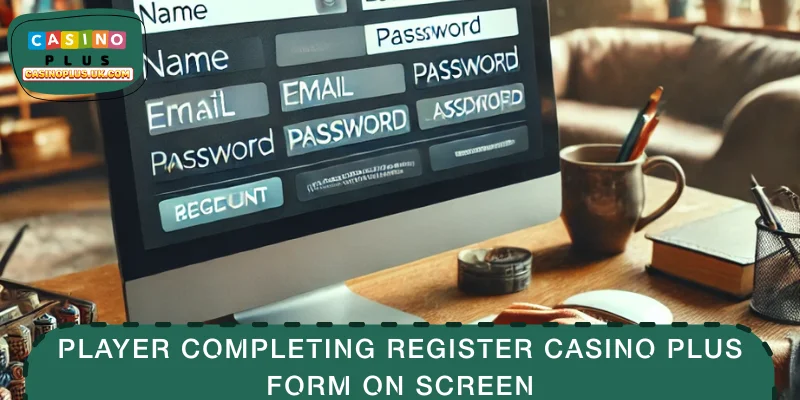 Player completing Register CASINO PLUS form on screen