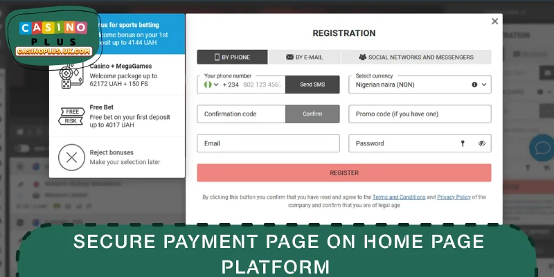  Secure payment page on home page platform